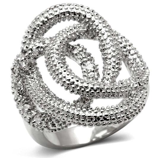 3W196 - Rhodium Brass Ring with AAA Grade CZ in Clear - Alamode - Flyclothing LLC