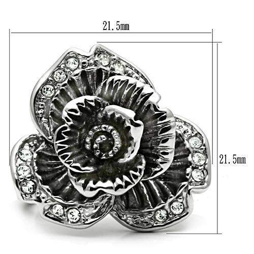 3W198 - Rhodium Brass Ring with Top Grade Crystal in Clear - Alamode - Flyclothing LLC