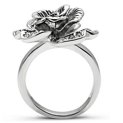 3W198 - Rhodium Brass Ring with Top Grade Crystal in Clear - Alamode - Flyclothing LLC