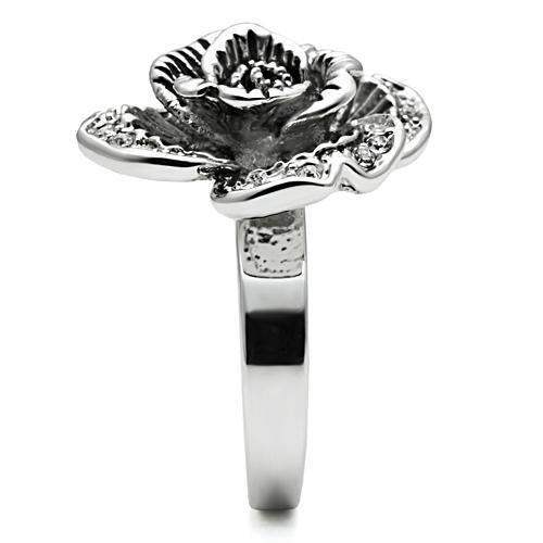 3W198 - Rhodium Brass Ring with Top Grade Crystal in Clear - Alamode - Flyclothing LLC