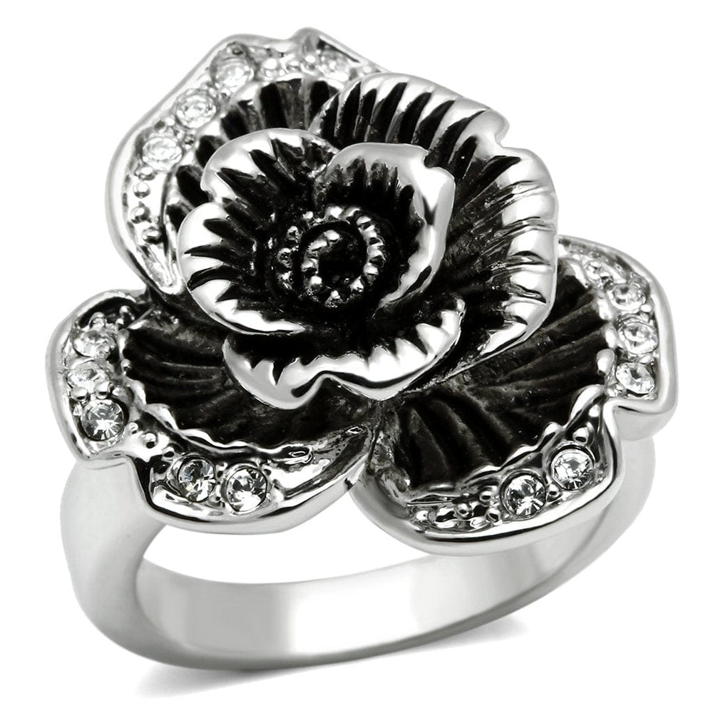 3W198 - Rhodium Brass Ring with Top Grade Crystal  in Clear - Alamode