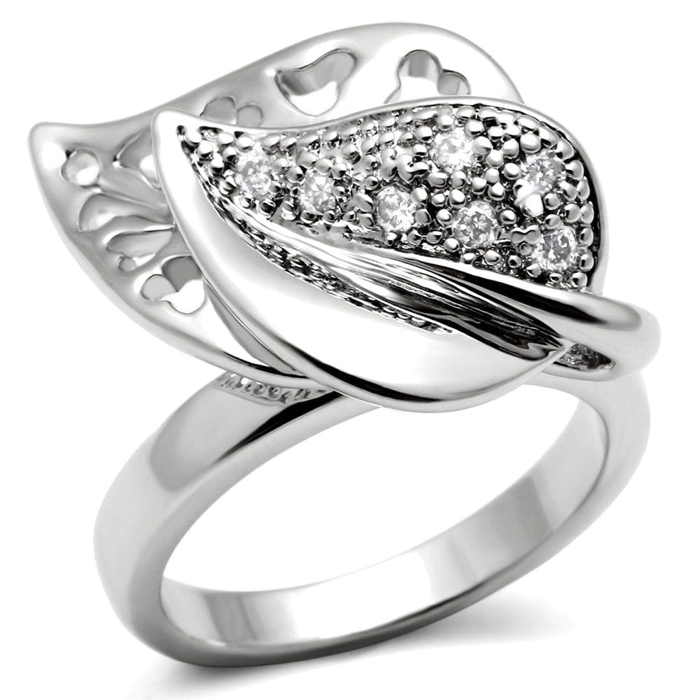 3W200 - Rhodium Brass Ring with AAA Grade CZ  in Clear - Alamode