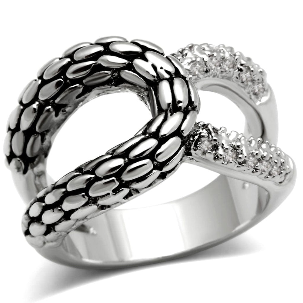 3W202 - Rhodium Brass Ring with AAA Grade CZ  in Clear - Alamode
