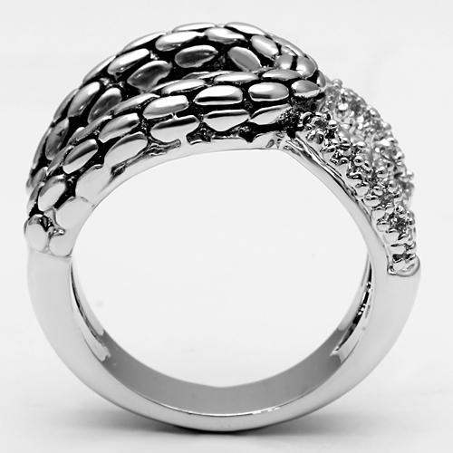 3W202 - Rhodium Brass Ring with AAA Grade CZ in Clear - Alamode - Flyclothing LLC