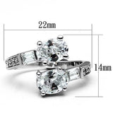 3W203 - Rhodium Brass Ring with AAA Grade CZ  in Clear - Alamode