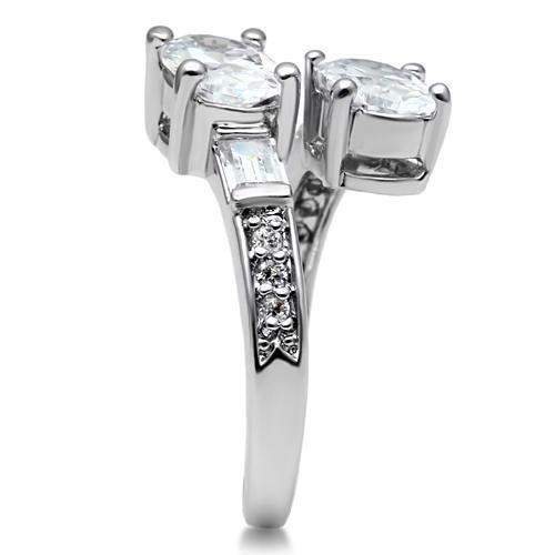 3W203 - Rhodium Brass Ring with AAA Grade CZ in Clear - Alamode - Flyclothing LLC