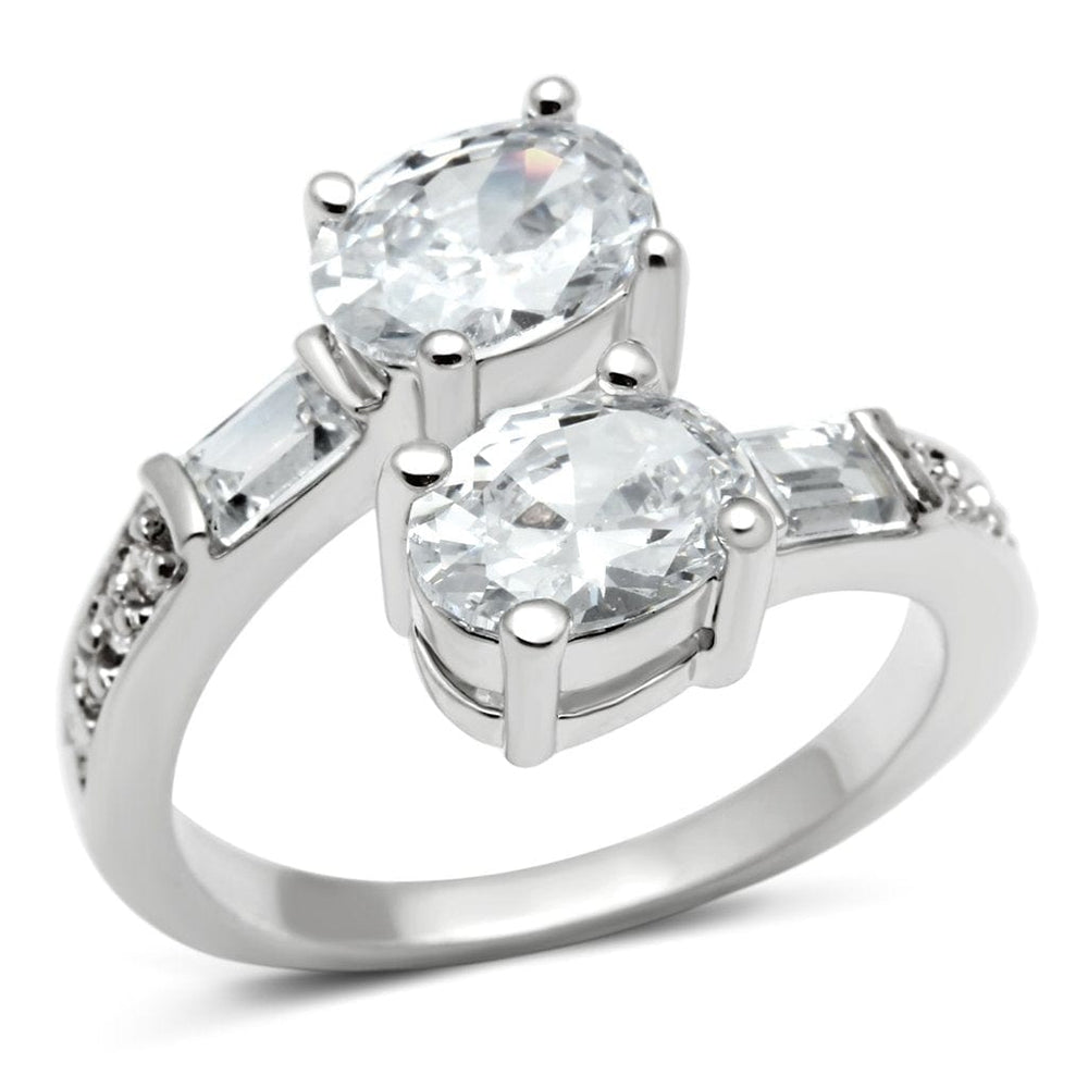 3W203 - Rhodium Brass Ring with AAA Grade CZ  in Clear - Alamode