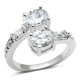 3W203 - Rhodium Brass Ring with AAA Grade CZ  in Clear - Alamode