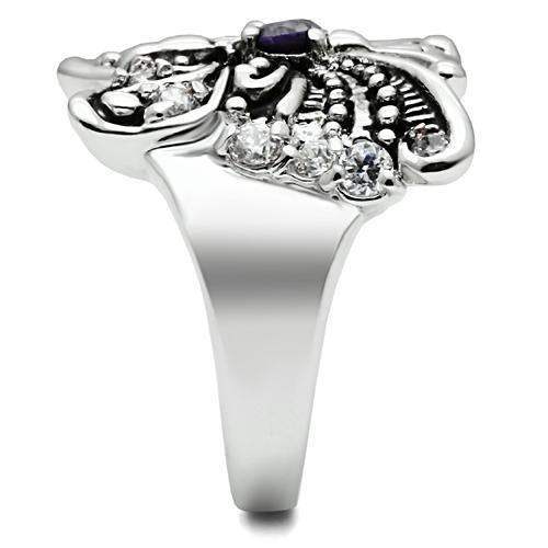 3W204 - Rhodium Brass Ring with AAA Grade CZ in Amethyst - Alamode - Flyclothing LLC