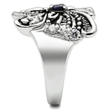 3W204 - Rhodium Brass Ring with AAA Grade CZ  in Amethyst - Alamode