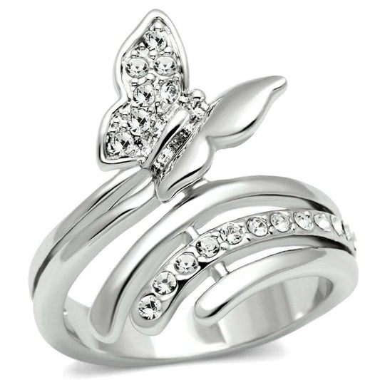 3W208 - Rhodium Brass Ring with Top Grade Crystal in Clear - Alamode - Flyclothing LLC
