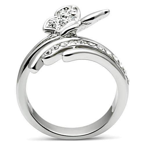 3W208 - Rhodium Brass Ring with Top Grade Crystal in Clear - Alamode - Flyclothing LLC