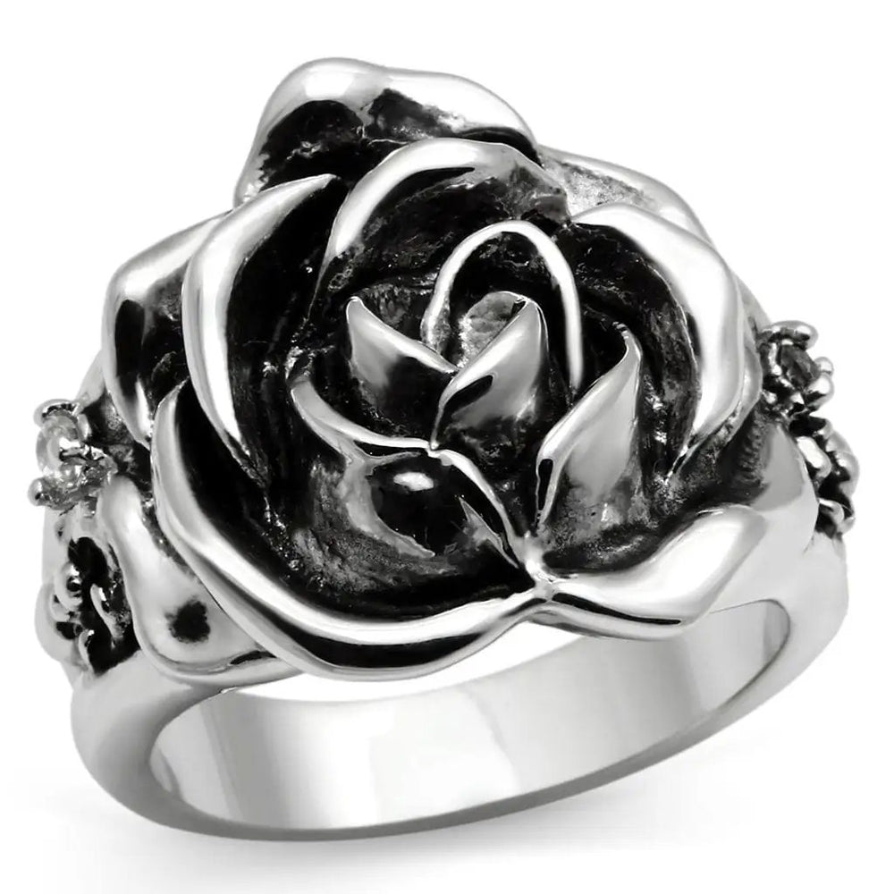 3W210 - Rhodium Brass Ring with AAA Grade CZ  in Clear - Alamode