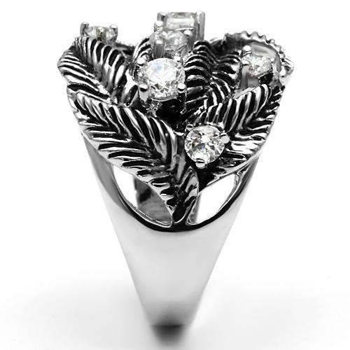 3W211 - Rhodium Brass Ring with AAA Grade CZ in Clear - Alamode - Flyclothing LLC