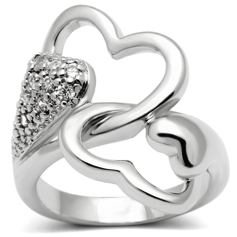 3W213 - Rhodium Brass Ring with AAA Grade CZ  in Clear - Alamode