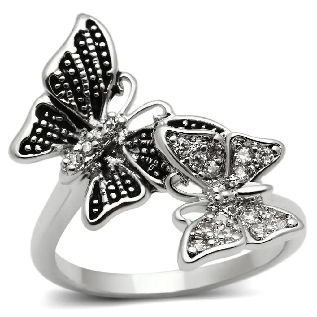 3W214 - Rhodium Brass Ring with AAA Grade CZ in Clear - Alamode - Flyclothing LLC