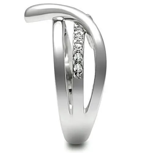 3W216 - Rhodium Brass Ring with Top Grade Crystal in Clear - Alamode - Flyclothing LLC