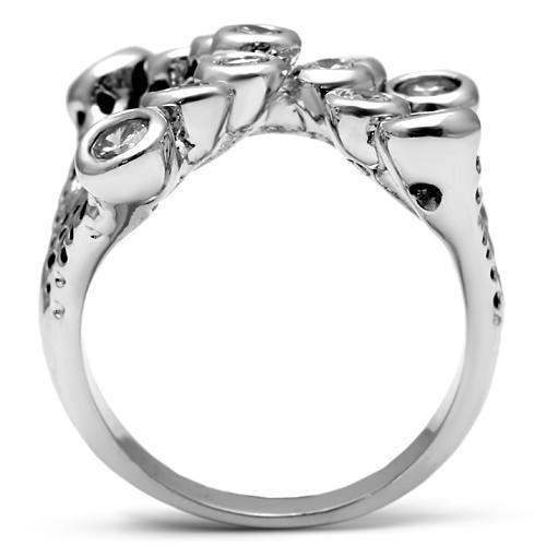3W218 - Rhodium Brass Ring with AAA Grade CZ in Clear - Alamode - Flyclothing LLC