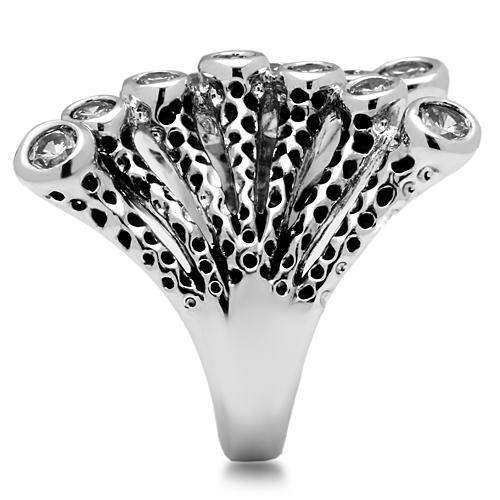 3W218 - Rhodium Brass Ring with AAA Grade CZ in Clear - Alamode - Flyclothing LLC