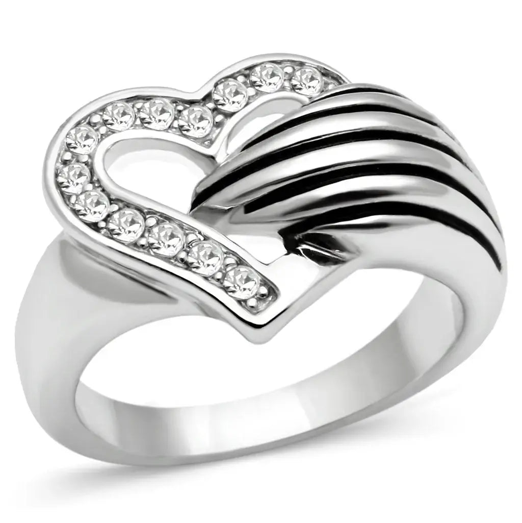 3W219 - Rhodium Brass Ring with Top Grade Crystal in Clear - Alamode - Flyclothing LLC