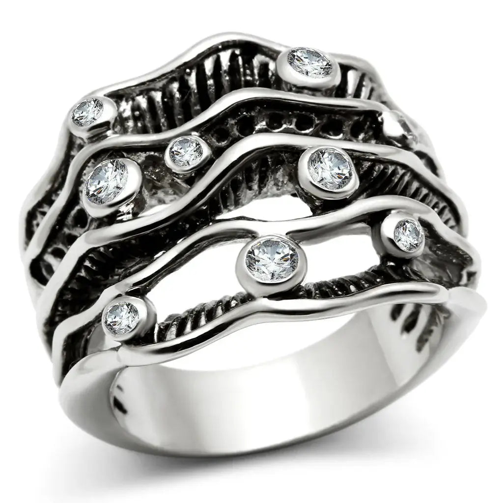 3W221 - Rhodium Brass Ring with AAA Grade CZ in Clear - Alamode - Flyclothing LLC