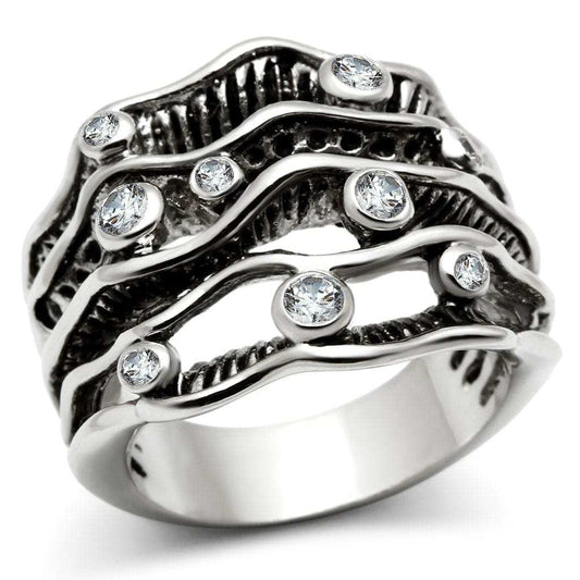 3W221 - Rhodium Brass Ring with AAA Grade CZ in Clear - Alamode - Flyclothing LLC