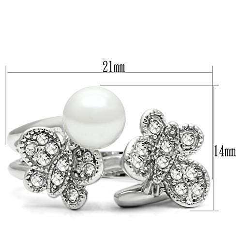 3W223 - Rhodium Brass Ring with Synthetic Pearl in White - Alamode - Flyclothing LLC