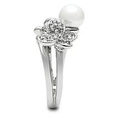 3W223 - Rhodium Brass Ring with Synthetic Pearl in White - Alamode