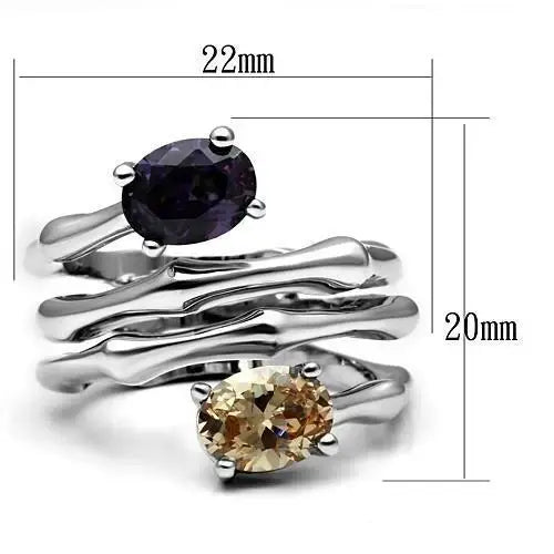 3W224 - Rhodium Brass Ring with AAA Grade CZ in Multi Color - Alamode - Flyclothing LLC