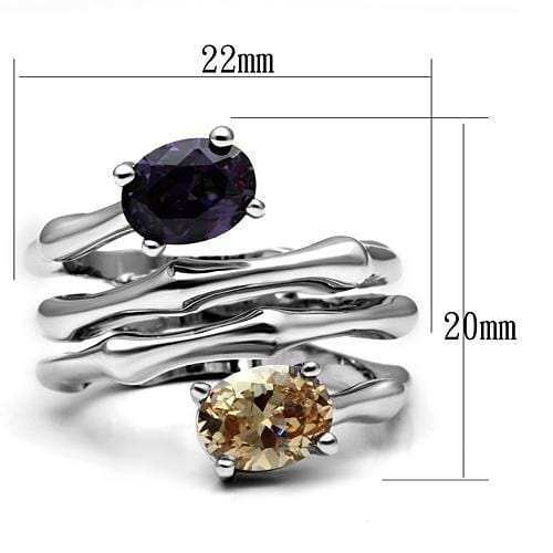 3W224 - Rhodium Brass Ring with AAA Grade CZ in Multi Color - Alamode - Flyclothing LLC