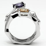 3W224 - Rhodium Brass Ring with AAA Grade CZ  in Multi Color - Alamode