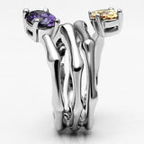 3W224 - Rhodium Brass Ring with AAA Grade CZ  in Multi Color