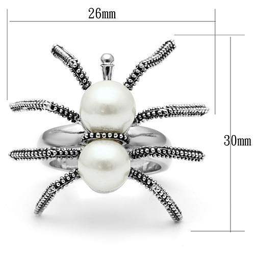 3W226 - Rhodium Brass Ring with Synthetic Pearl in White - Alamode - Flyclothing LLC