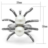 3W226 - Rhodium Brass Ring with Synthetic Pearl in White - Alamode