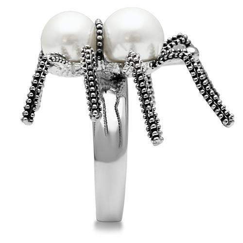 3W226 - Rhodium Brass Ring with Synthetic Pearl in White - Alamode - Flyclothing LLC