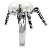 3W226 - Rhodium Brass Ring with Synthetic Pearl in White - Alamode