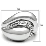 3W227 - Rhodium Brass Ring with AAA Grade CZ  in Clear - Alamode