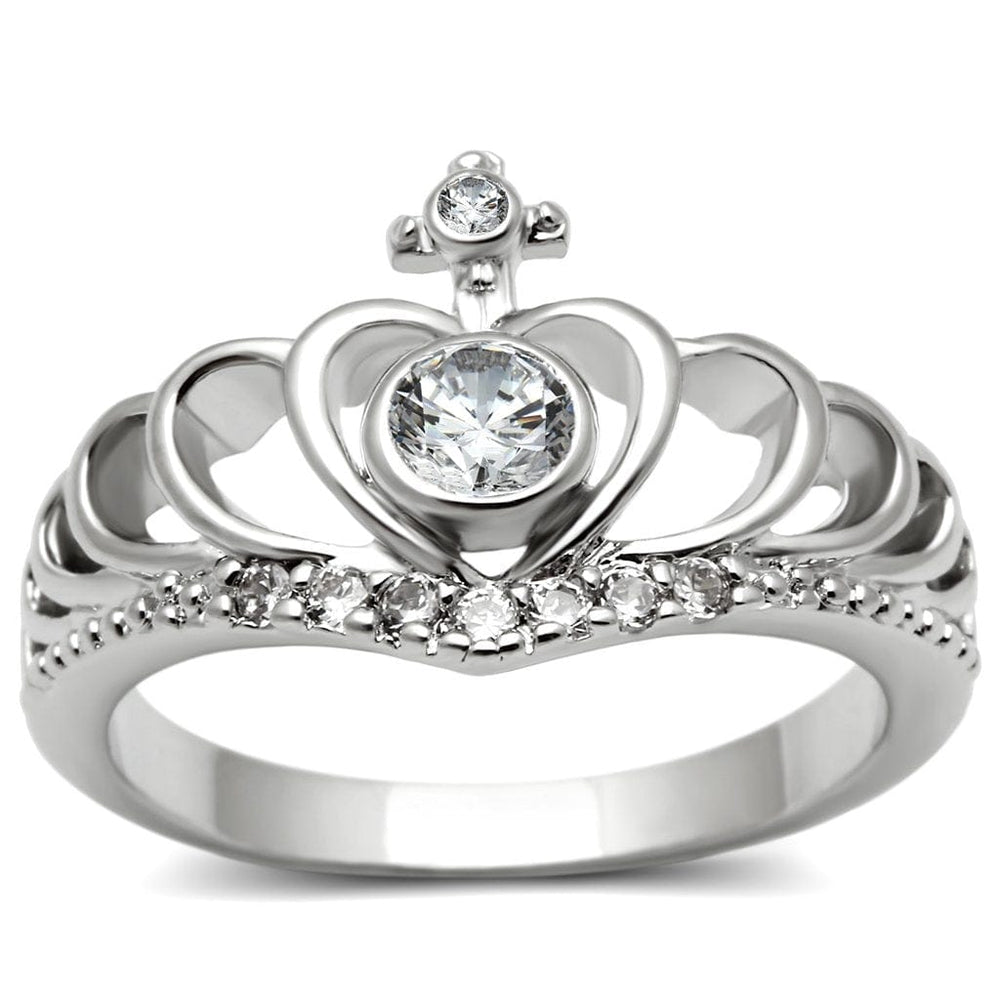 3W229 - Rhodium Brass Ring with AAA Grade CZ  in Clear - Alamode