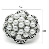 3W232 - Rhodium Brass Ring with Synthetic Pearl in White - Alamode