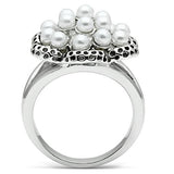 3W232 - Rhodium Brass Ring with Synthetic Pearl in White
