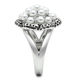 3W232 - Rhodium Brass Ring with Synthetic Pearl in White - Alamode