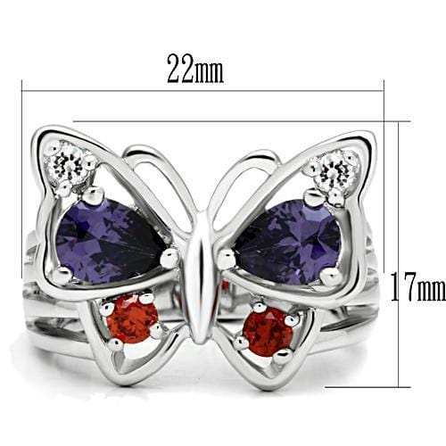 3W233 - Rhodium Brass Ring with AAA Grade CZ in Multi Color - Alamode - Flyclothing LLC