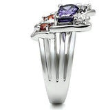 3W233 - Rhodium Brass Ring with AAA Grade CZ in Multi Color - Alamode - Flyclothing LLC