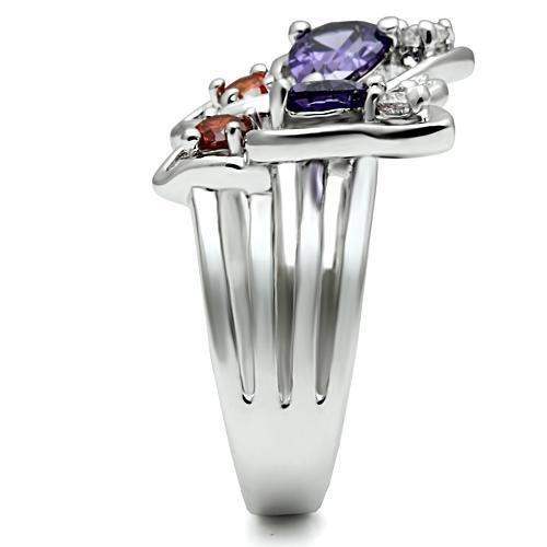 3W233 - Rhodium Brass Ring with AAA Grade CZ in Multi Color - Alamode - Flyclothing LLC