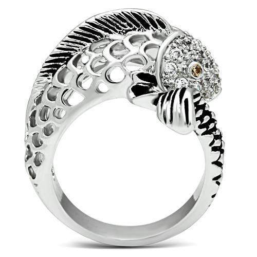 3W234 - Rhodium Brass Ring with AAA Grade CZ in Champagne - Alamode - Flyclothing LLC