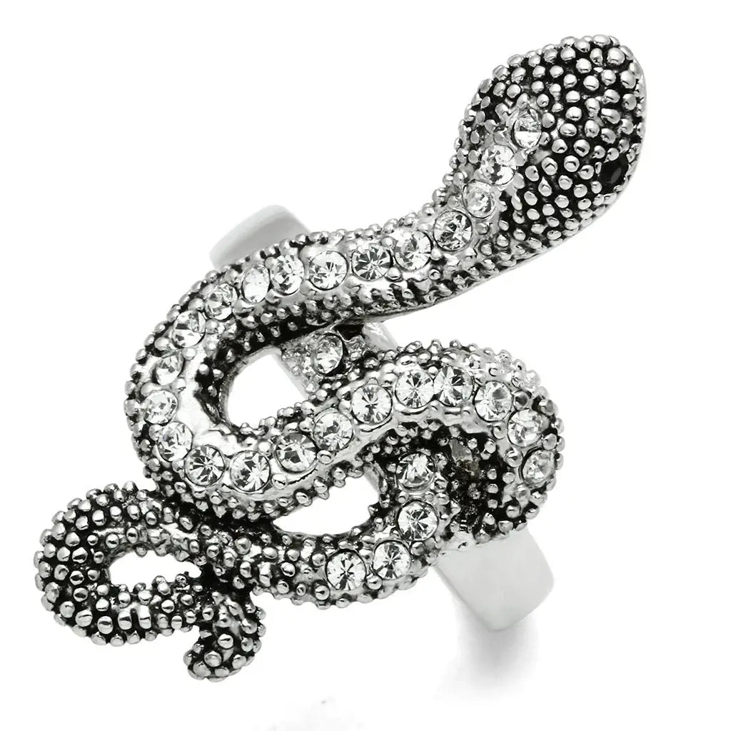 3W236 - Rhodium Brass Ring with Top Grade Crystal in Jet - Alamode - Flyclothing LLC