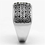 3W239 - Rhodium Brass Ring with Semi-Precious Marcasite in Black Diamond - Alamode