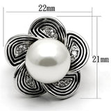 3W240 - Rhodium Brass Ring with Synthetic Pearl in White - Alamode
