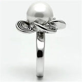 3W240 - Rhodium Brass Ring with Synthetic Pearl in White - Alamode - Flyclothing LLC