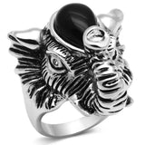 3W241 - Rhodium Brass Ring with Synthetic Onyx in Jet - Alamode - Flyclothing LLC